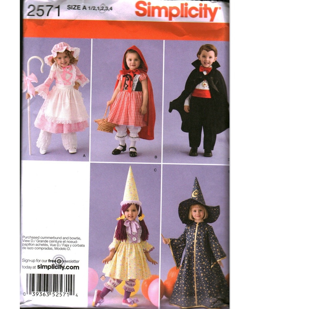 Simplicity 2571 Toddler Costume Sewing Pattern Red Riding Hood Wizard Size 1/2-2